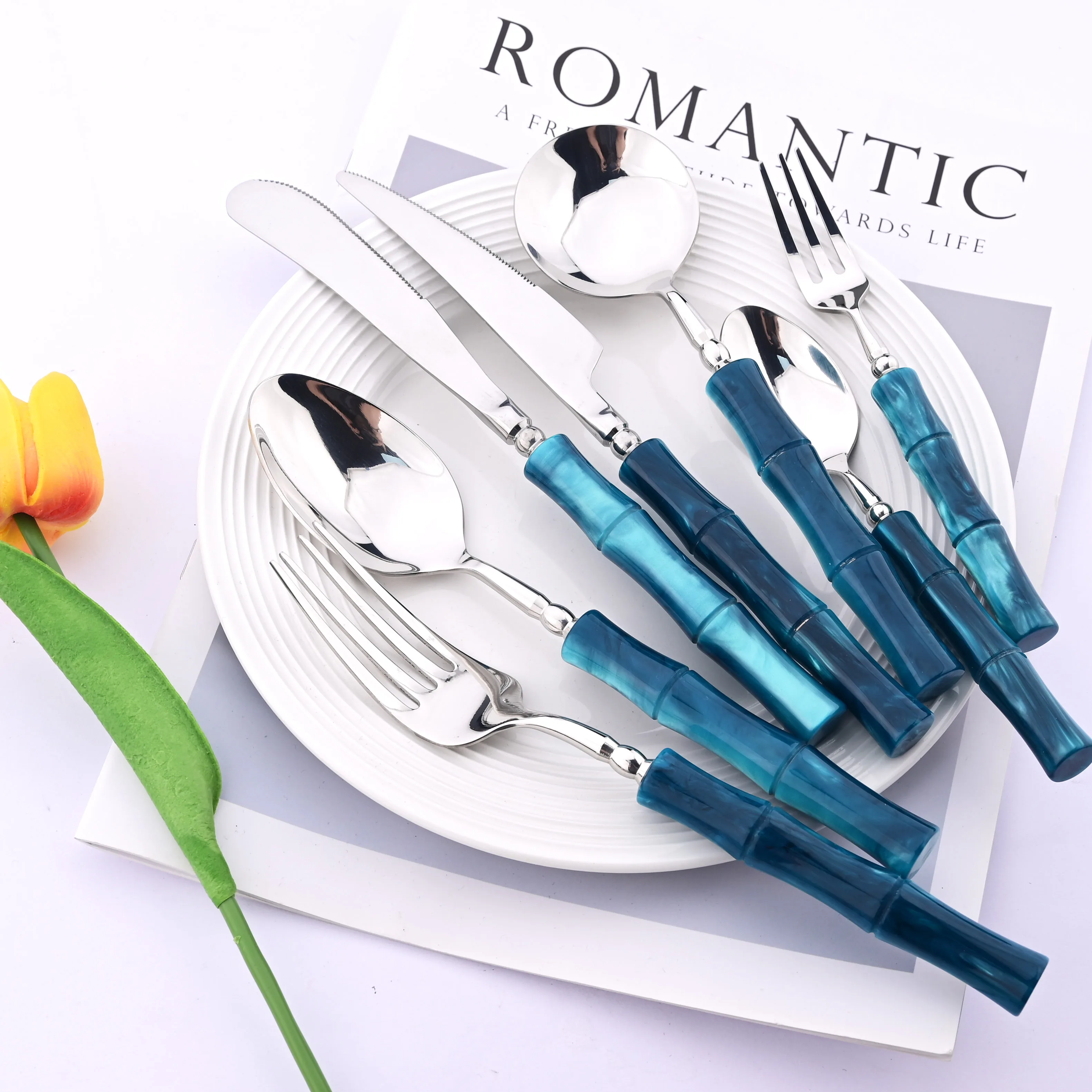 Bamboo Cutlery - Imitation Bamboo Handle Dinnerware Set 304