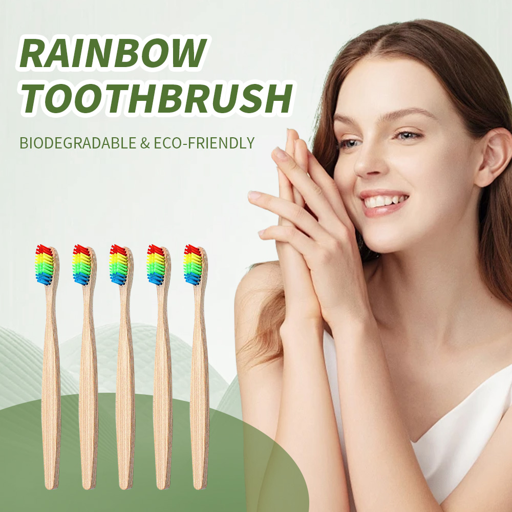 Bamboo Toothbrush - 10 Pack Rainbow Bamboo Toothbrushes Biodegradable
