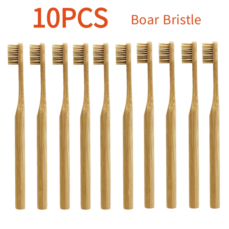 Bamboo Toothbrush - 10Pcs Natural Boar Bristle Bamboo Toothbrush