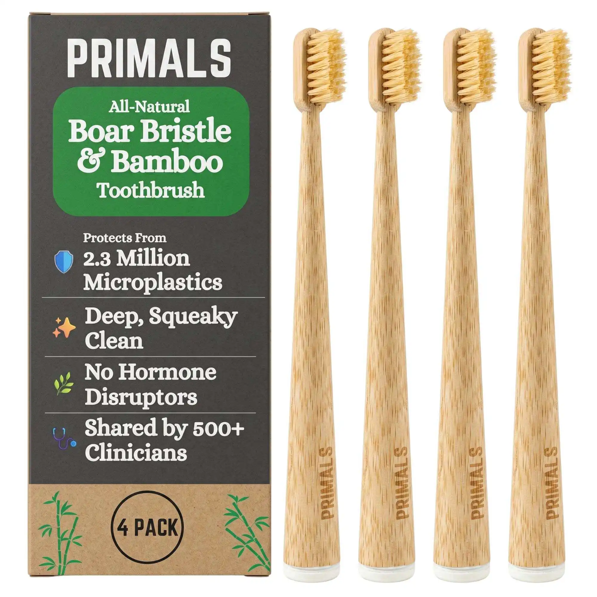 4Pcs Premium Natural Boar Bris - đánh giá và giá Bamboo Toothbrush
