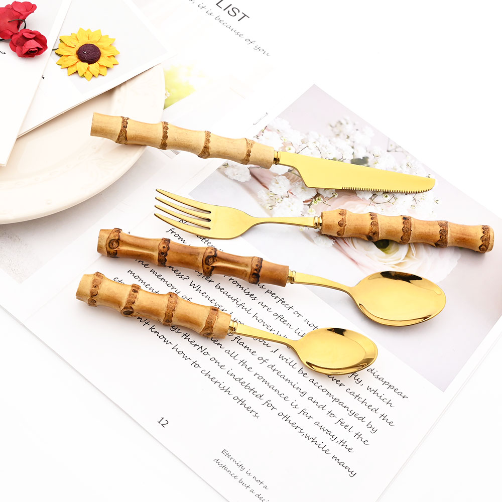 Drmfiy Gold Dinner Fork Cutler - đánh giá và giá Bamboo Cutlery