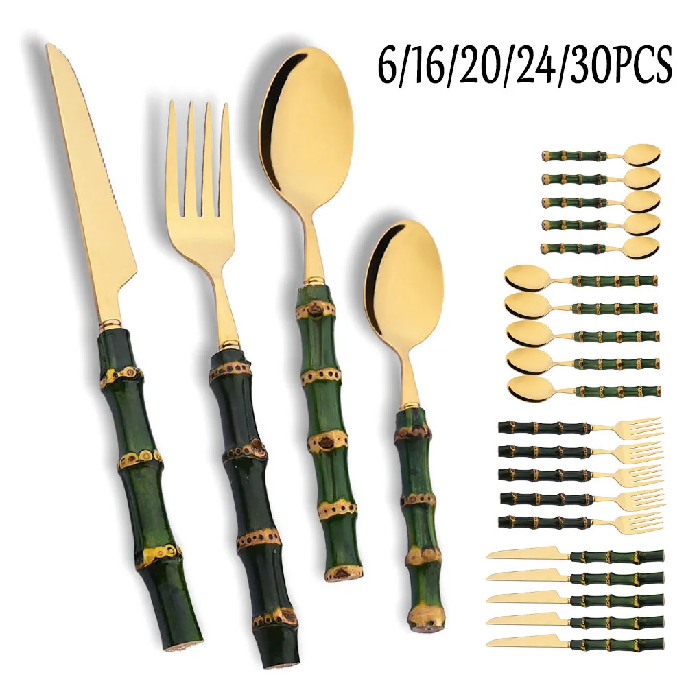 6/16/20/24/30Pcs Green Bamboo  - đánh giá và giá Bamboo Cutlery