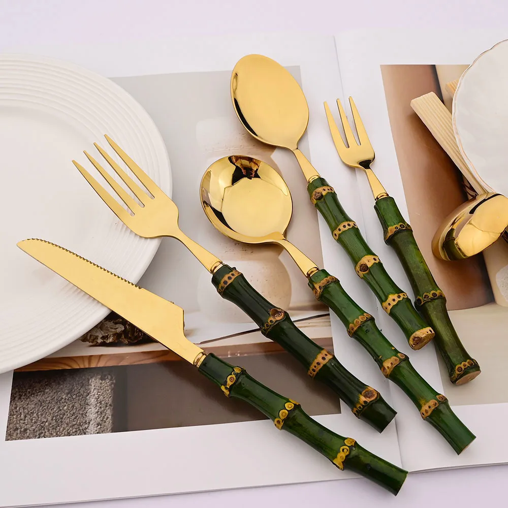 6/16/20/24/30Pcs Green Bamboo  - đánh giá và giá Bamboo Cutlery